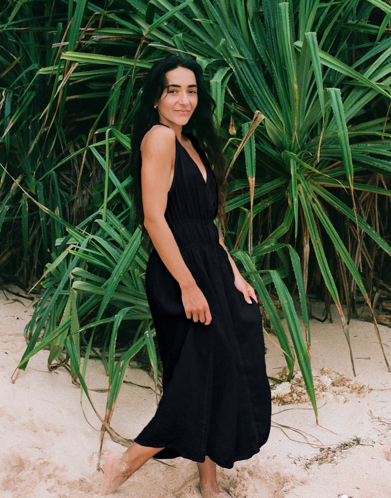 LUNA MIDI LINEN DRESS / BLACK