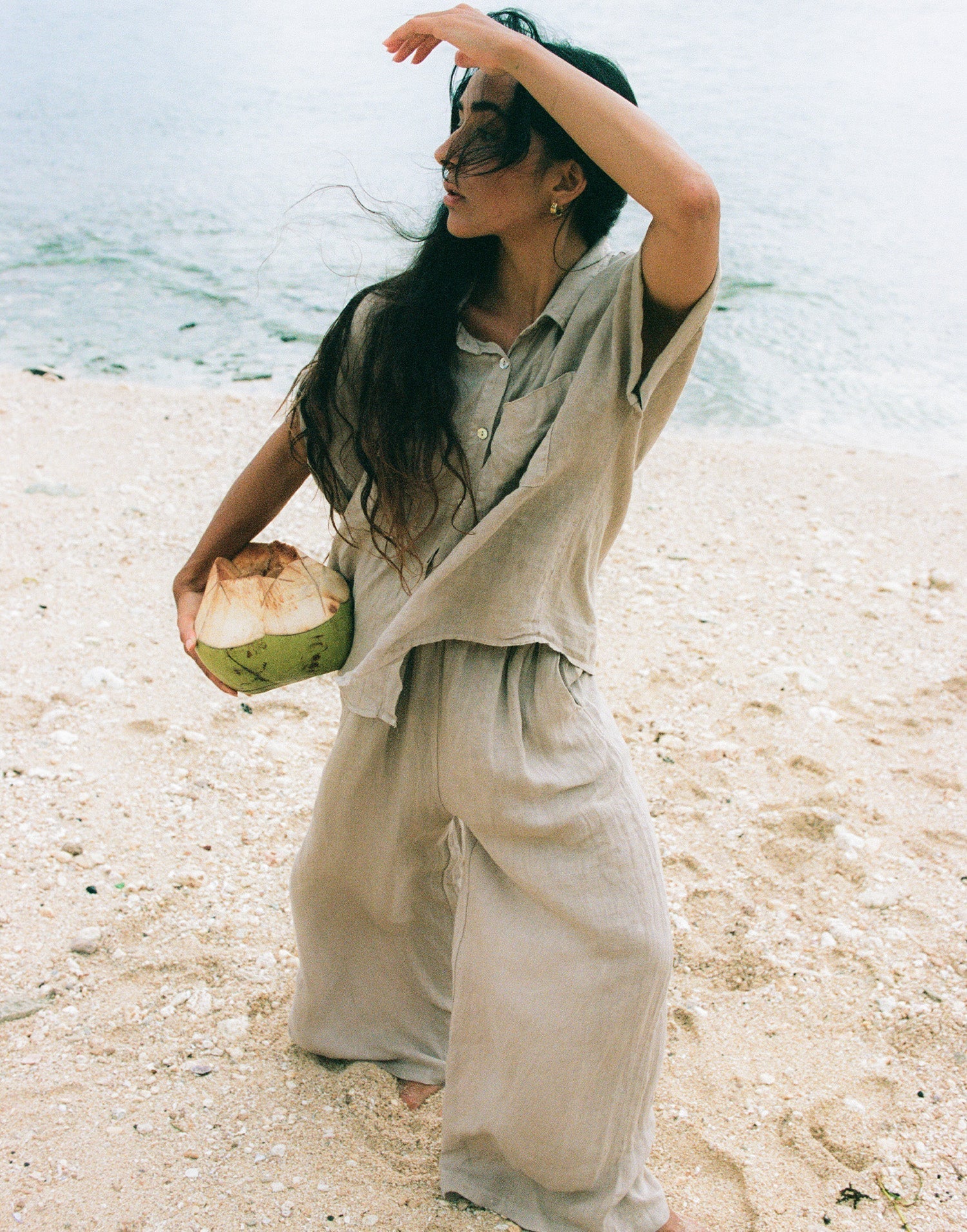 KAMILLA CROPPED WIDE LEG TROUSERS / SAND DUNE