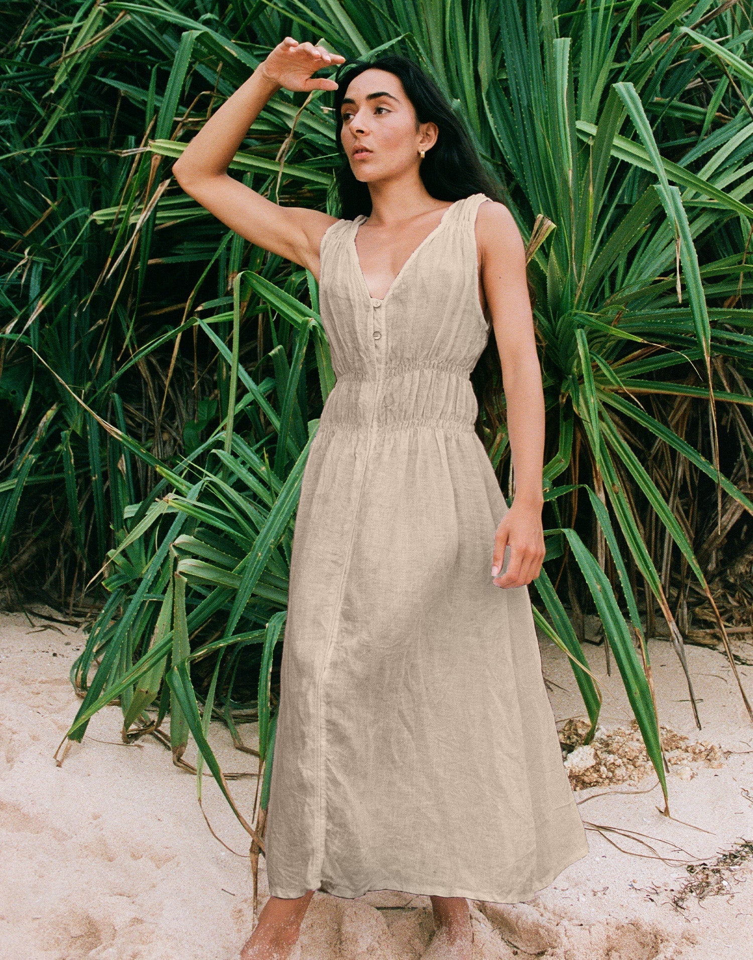 LUNA MIDI LINEN DRESS / SAND DUNE