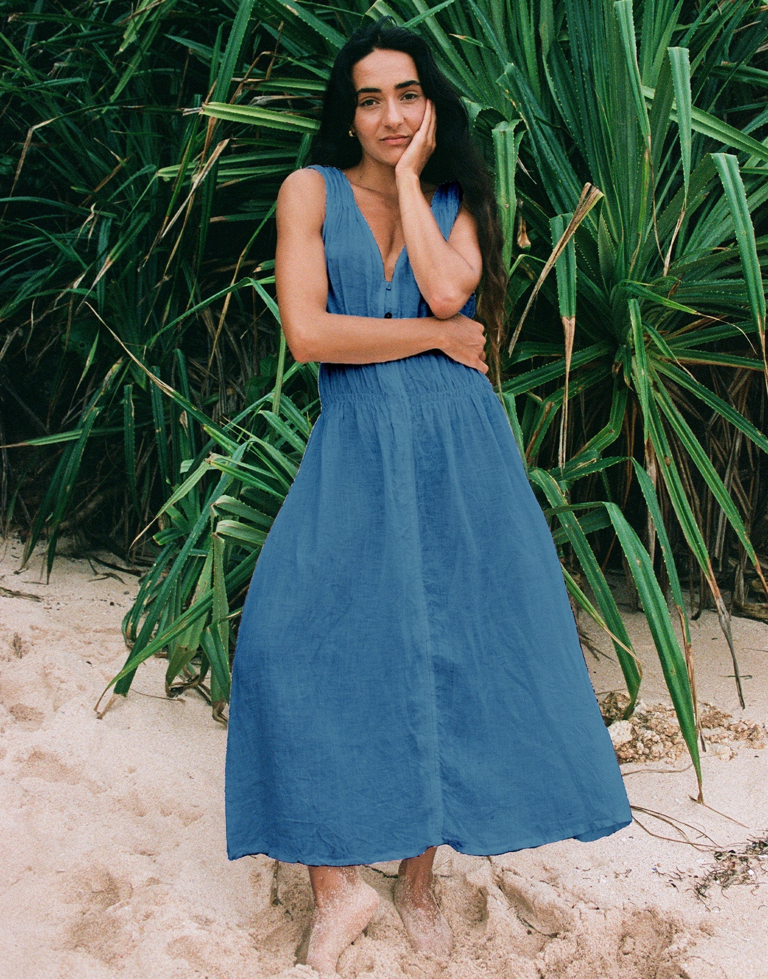 LUNA ROBE MIDI EN LIN / DENIM