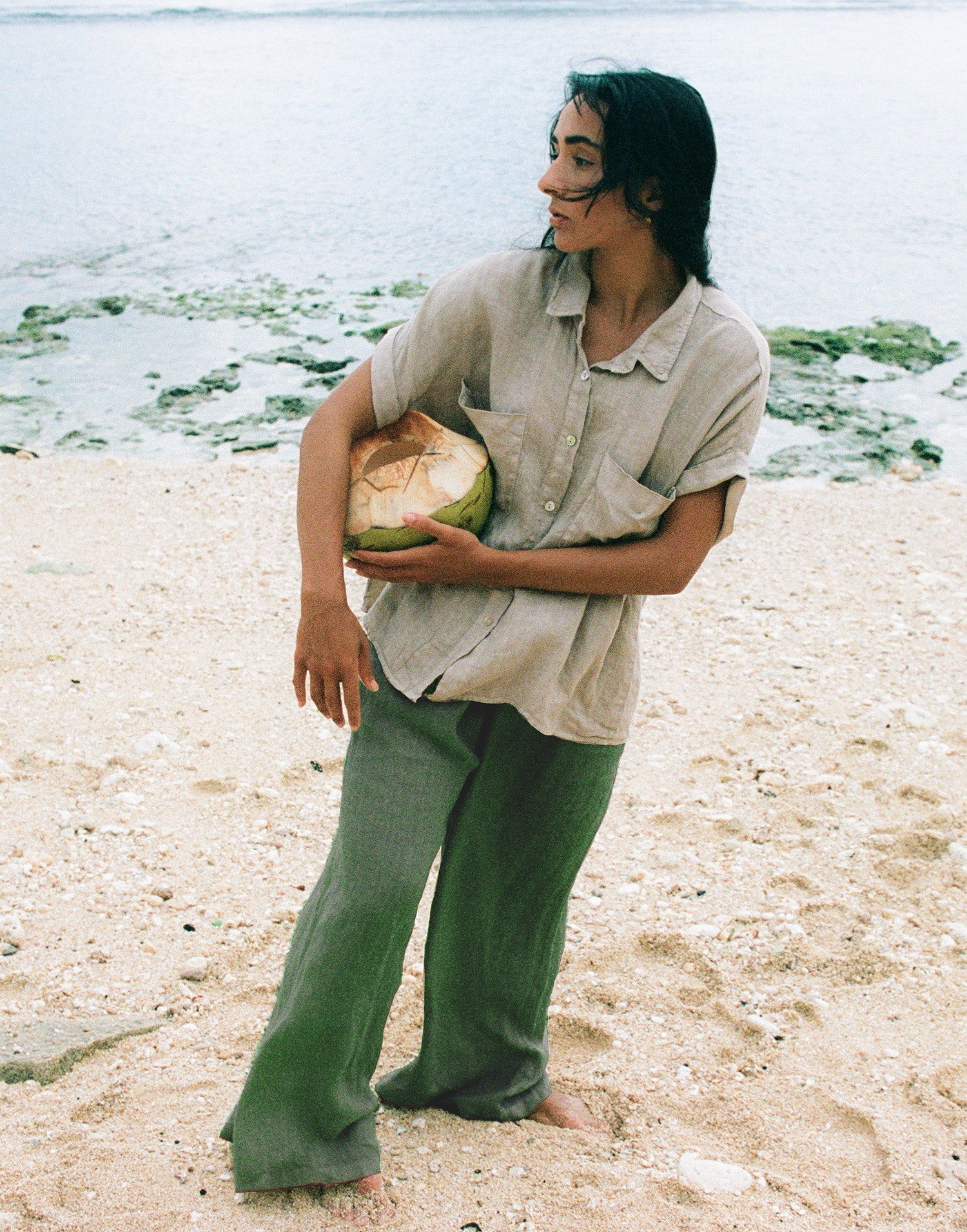 KAMILLA PANTALON COURT À JAMBES LARGES / MOSS